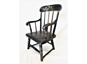 Antique 23' Child's Black Wooden Chair