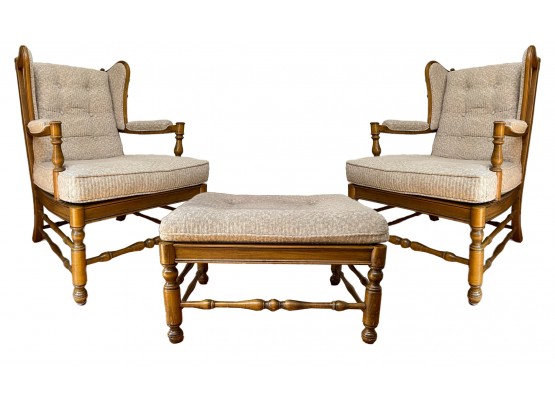 A Pair Of Hickory Ladder Back Chairs And Ottoman