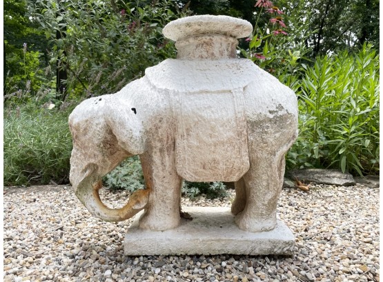 A Cast Fiberglass Garden Elephant Form Pedestal