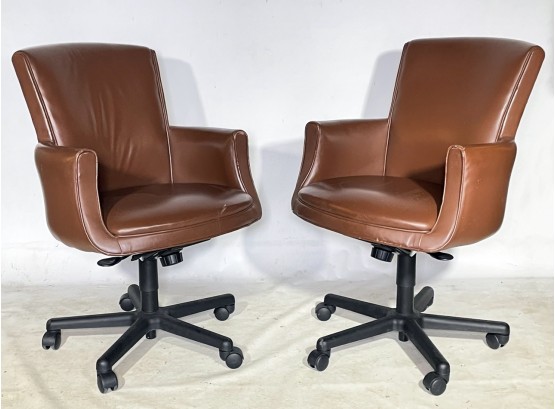 Pair Of Brown Leather Desk Chairs By Bernhardt Furniture