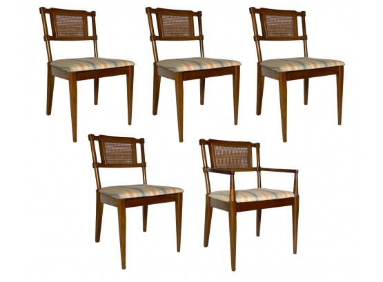Set Of 5 Mid Century Cane Back Dining Chairs