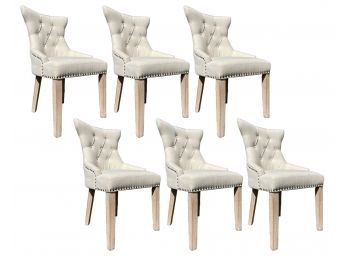 A Set Of 6 Chic Dining Chairs In Tufted Linen With Nailhead Trim By Btexpert Modern Collection
