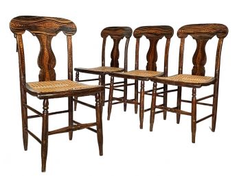 A Set Of 4 Antique Faux Stained Cane Seated Chairs - Gorgeous Look!