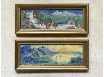 A Pair Of Vintage Acrylic On Board Landscape Paintings By Elizabeth Neville