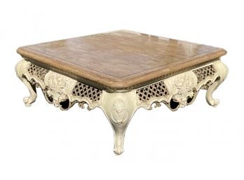 An Italianate Coffee Table With Marble Dust Top And Brass Inlay