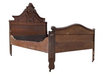 An Antique Carved Wood 3/4 Bedstead By J.L. Mead, Greenwich