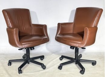 Pair Of Brown Leather Desk Chairs By Bernhardt Furniture