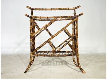 A Vintage Chinoiserie Bamboo Magazine Rack