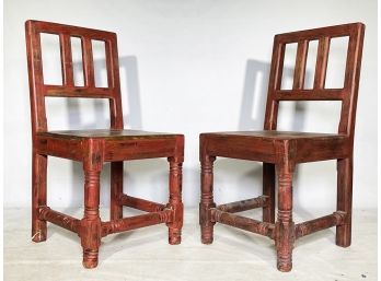 A Pair Of Rustic Mexican Pine Side Chairs