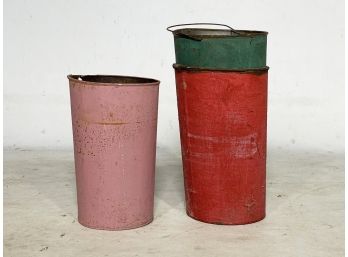 A Trio Of Rustic Tole Painted Metal Vases