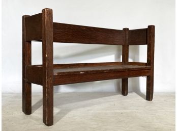 An Antique Oak Mission Style Hall Bench