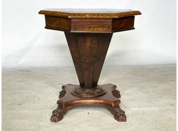 An Antique Pedestal Base Side Table With Inlaid Marquetry Details