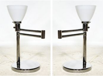 A Pair Of Modern Chrome Reticulating Arm Table Lamps By Nessen