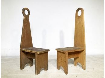 A Set Of Vintage Wood Step Stools With Handles