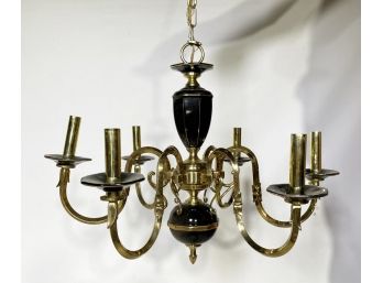 A Brass And Ceramic Chandelier