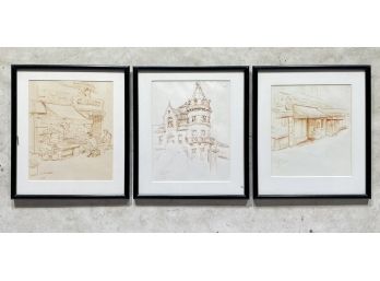 A Series Of Framed Ink Sketches By Barbara Katus, Artist Signed