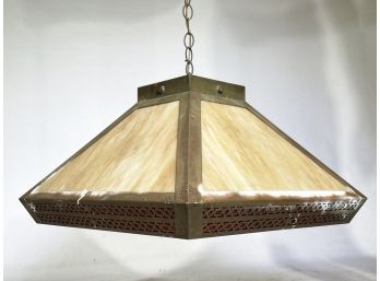 A Vintage Slag Glass And Brass Ceiling Fixture
