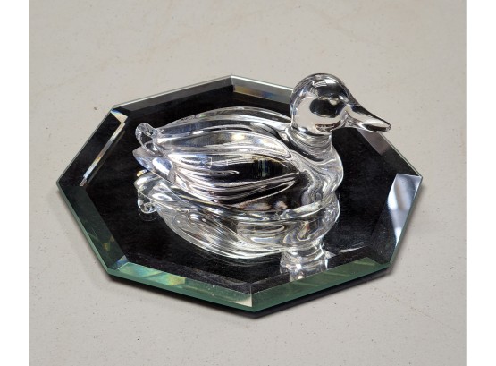 Cute Crystal Duck On Mirrored Base