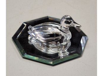 Cute Crystal Duck On Mirrored Base