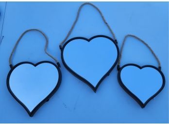 Cute Set Of 3 Hanging Heart Shaped Mirrors
