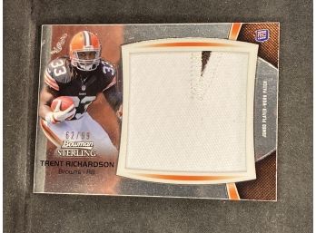 2012 Bowman Sterling Trent Richardson Jumbo Rookie 2 Color Patch Card 62/99