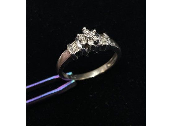 Wonderful 10K White Gold And Diamond Flower Cluster Ring