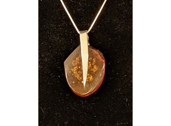Amber & Sterling Silver Pendant On Sterling Silver Chain