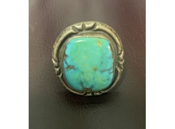 Large Mens Antique Turquoise And Sterling Ring Size 13 1/2 .
