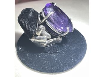 Sterling Silver And Large Amethyst Ring