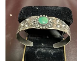 Southwest Sterling And Turquoise Indian Bracelet .