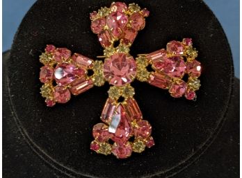 Large Vintage Weiss Pink And Clear Rhinestone Pin / Brooch