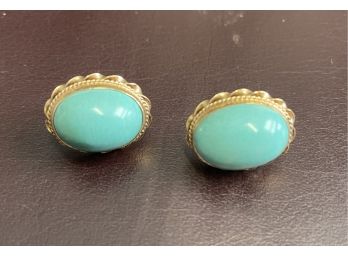 Vintage 14k Gold Turquoise Earrings . Tested And Marked 14k