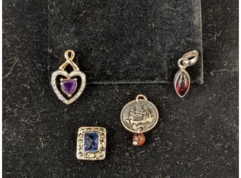 Lot Of Four (4) Sterling Silver Pendants With Color Stones