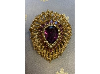 Signed Panetta Costume Brooch - Pin -Necklace Amethyst Stone