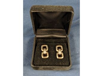 Sterling Silver 925 And Diamond Buckle Style Pierced Earrings