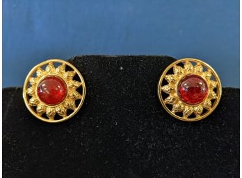 Vintage Fendi Red / Orange Starburst / Sunburst Clip Earrings