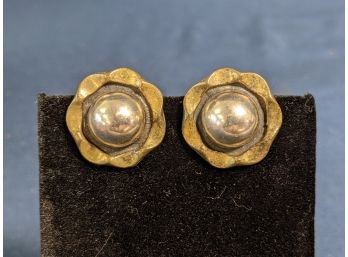 Two Tone 925 Silver And Brass Pierced Earrings