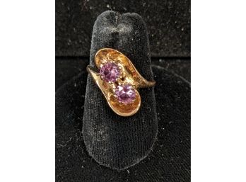 14k Yellow Gold Two Pink Stones (Sapphire?) Ring Size 6&1/4'