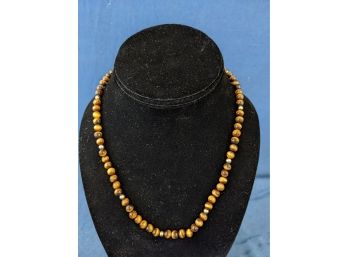 Tiger Eye And Gold Bead Necklace With 'Silver' Marked Clasp