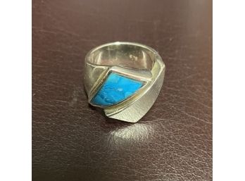Mid Century Modern Turquoise And Silver 925 Ring  Size  6 1/2