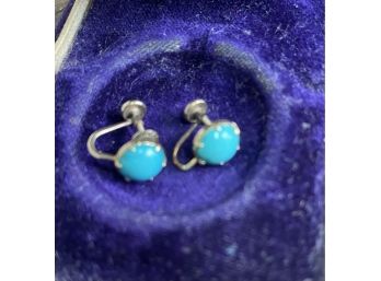Vintage 14k Gold Screw On Turquoise Earrings . Tested And Marked 14k