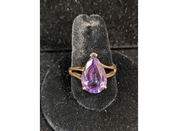 Wonderful 10K Yellow Gold And Faceted Lavender Amythyst Stone Ring Size 9,75