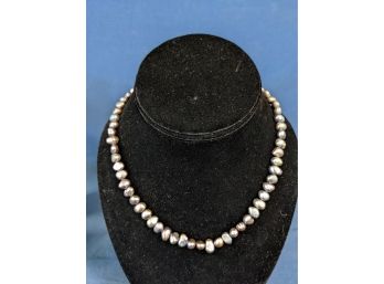 Black Pearl (Tahitian?) Single Strand Necklace With Silver Clasp