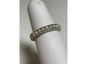 Exceptional 14K White Gold And Pearl Eternity Ring