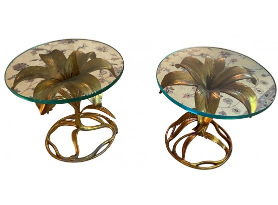 A Vintage Arthur Court Hollywood Regency Lily Side Tables - Pair - By Drexel  Heritage