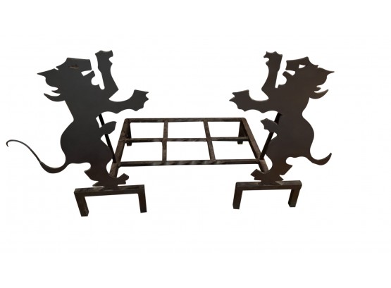 A Fantastic One Of A Kind Fireplace Andiron With Lions