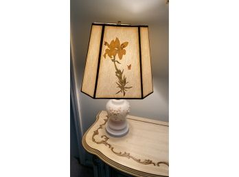 A Vintage Ornate Ceramic Table Lamp With Shade.