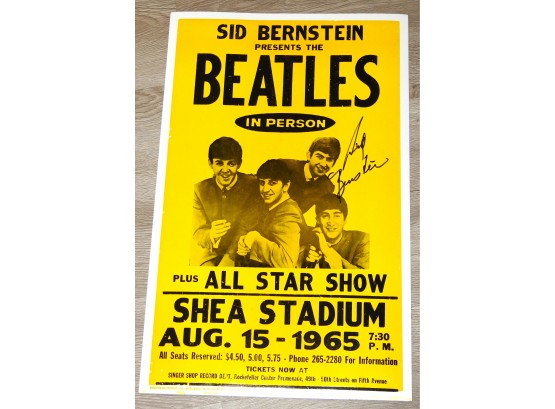 Signed Sid Bernstein The Beatles Cardboard Concert Poster