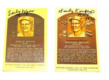 Signed Baseball HOF Cards By Early Winn & Sandy Koufax