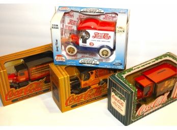 Lot Of 4 Coca Cola & Pepsi Diecast Trucks In Original Boxes